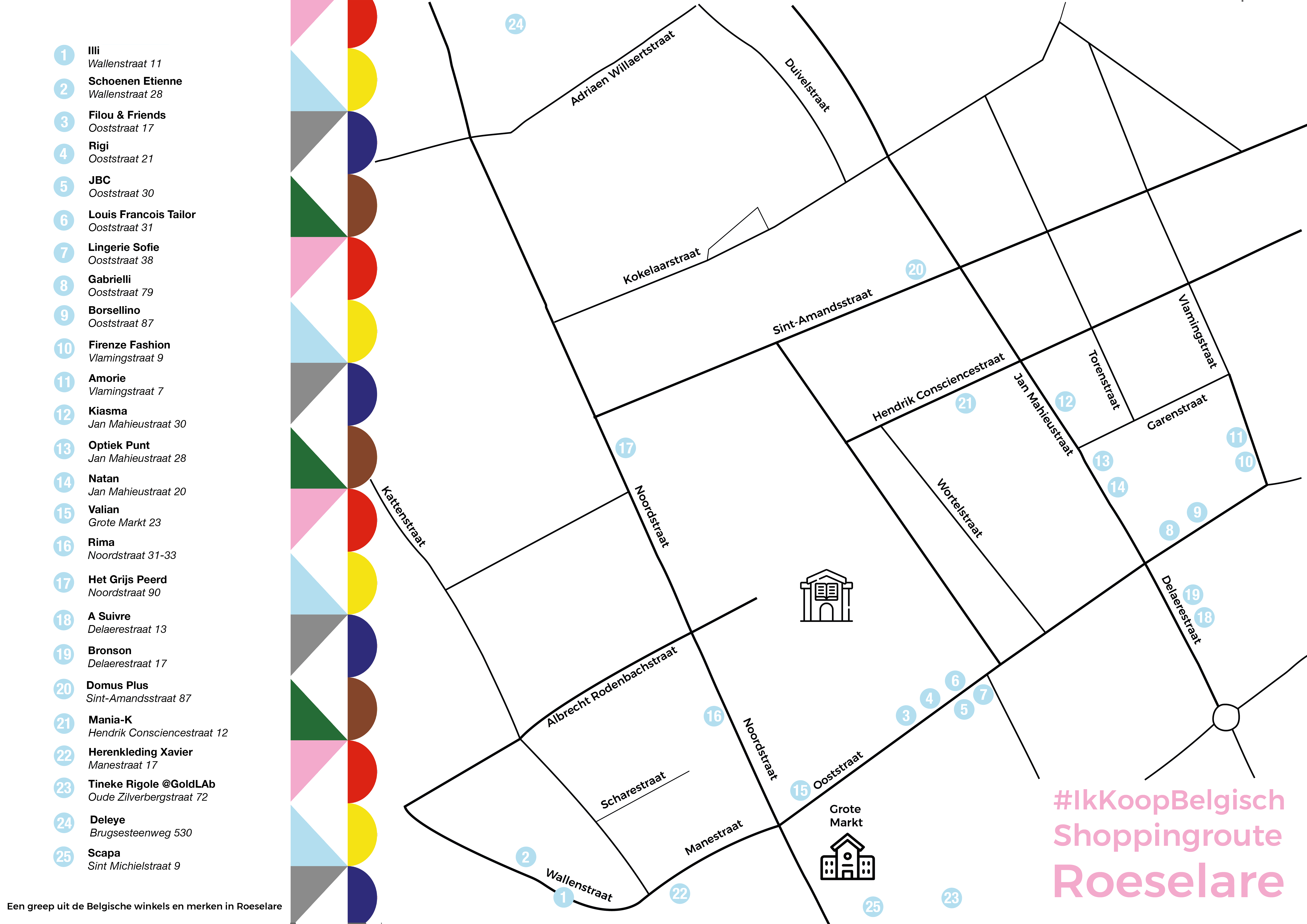 Shoppingroute kaart Roeselare NL